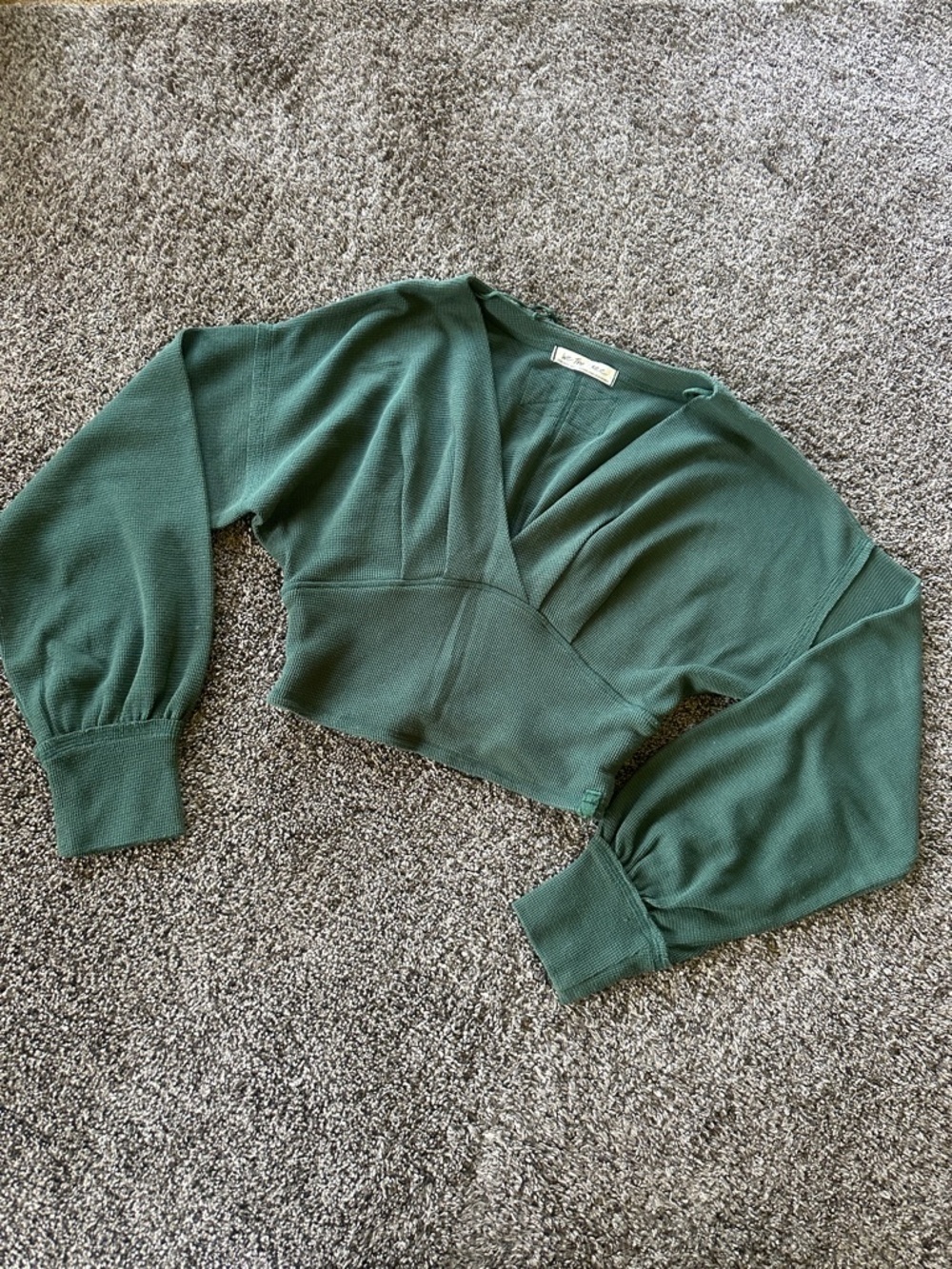 We The Free Forest Green Wrap Cropped Blouse XS Fall Holiday Shirt Christmas Fun - Picture 1 of 4